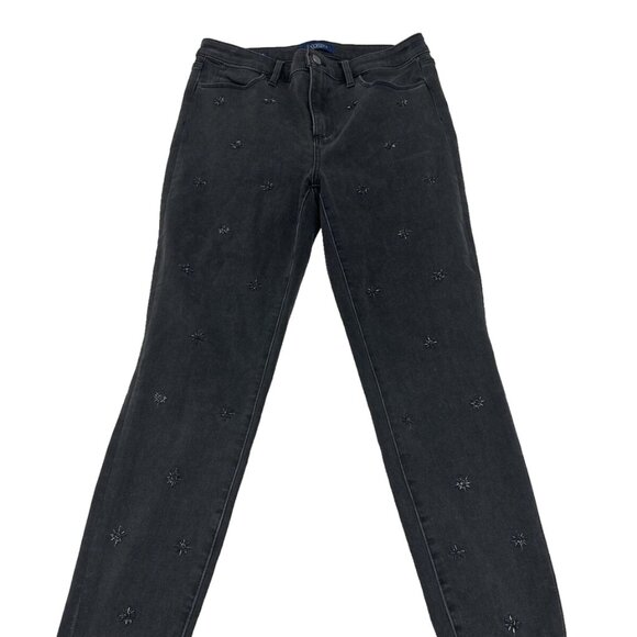 Talbots Petite 8P Black Jeans Crystal Embellished High Rise Ankle Straight - Picture 2 of 9